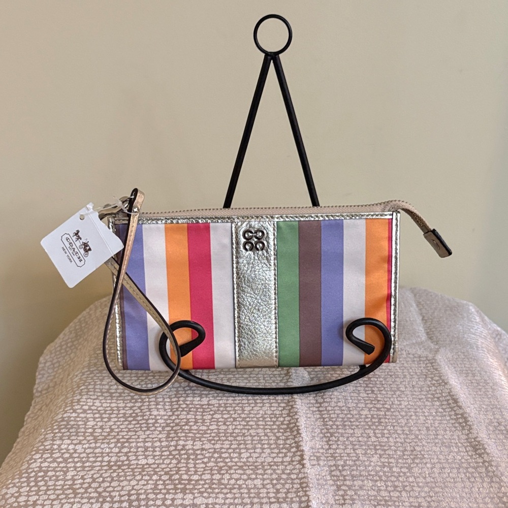 Coach Silver Multicolor Striped Wristlet